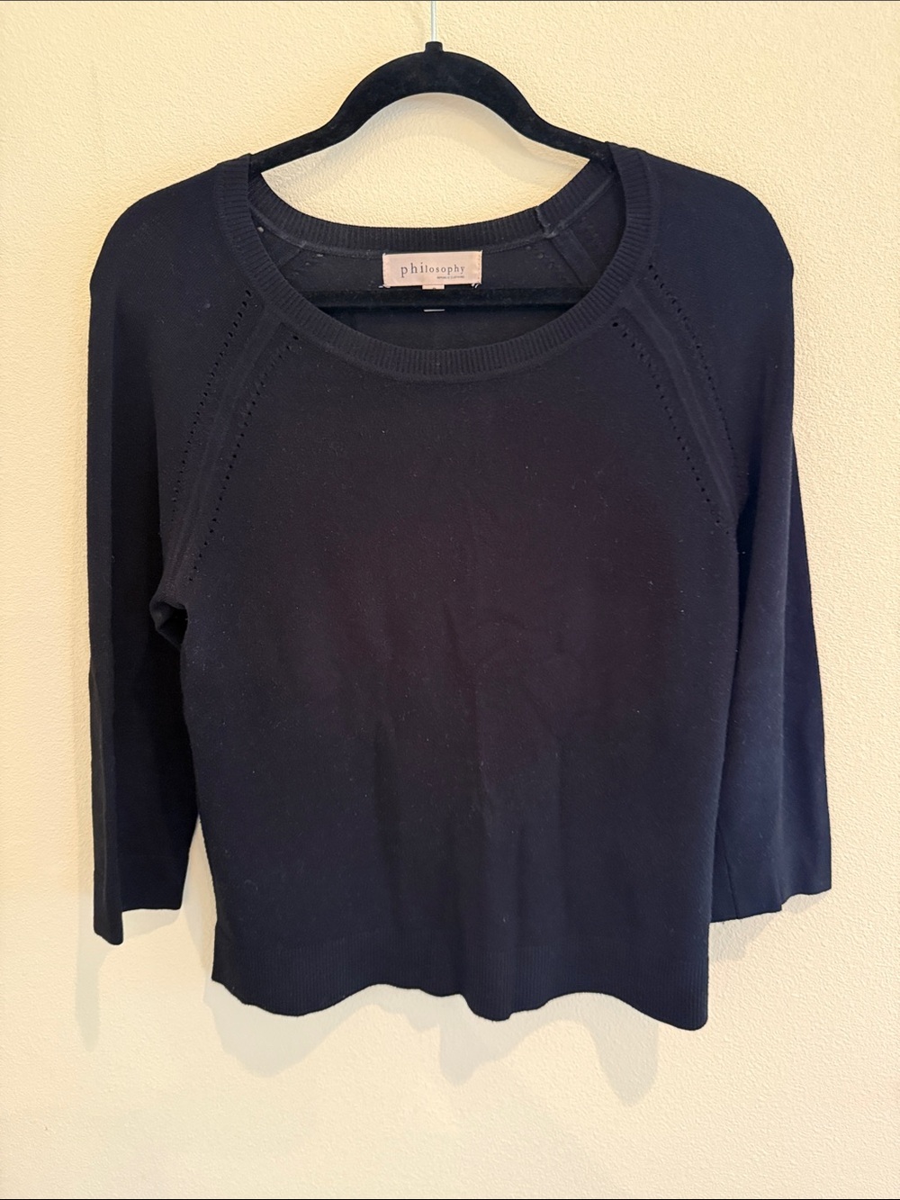 Philosophy Black Long Sleeve Knit Crewneck Top